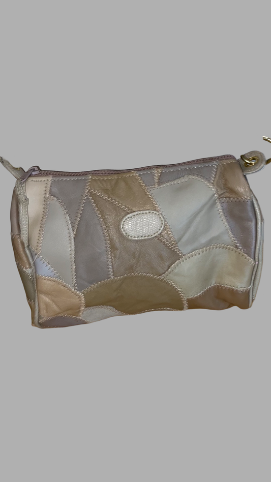 Extreme vintage leather cross stitch beige mini purse.